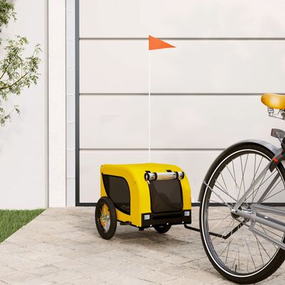vidaXL Ремарке за колело за любимци жълт и черен Оксфорд плат и желязо