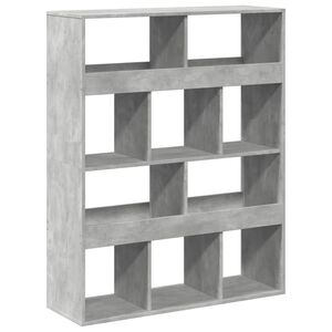 vidaXL Библиотека, бетонно сива, 100x33x125,5 см, инженерно дърво
