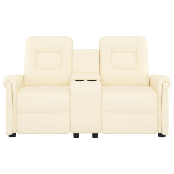 vidaXL 2-местен масажен реклайнер с държач за чаша, кремав