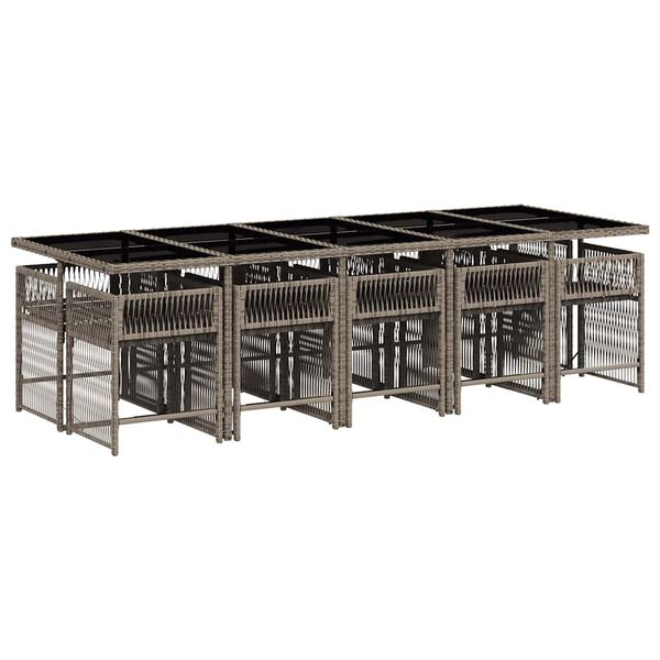 vidaXL Градински комплект с възглавници 11 части сив полиратан