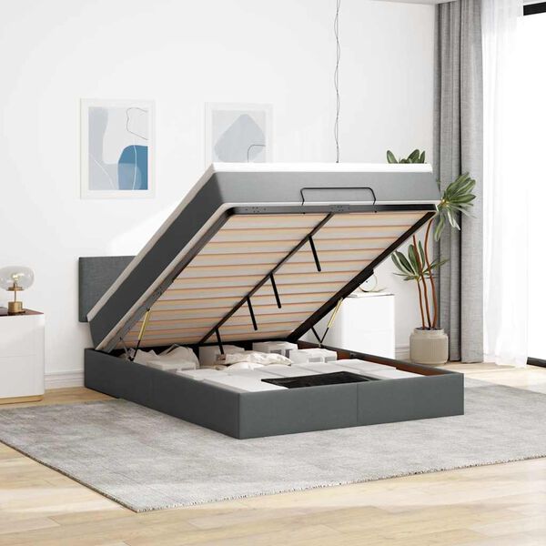 vidaXL Османско легло с матрак Тъмно сиво 140x190 cm Тъкан