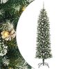 vidaXL Изкуствено Тънко Коледно Дърво Зелен и бял 240 cm