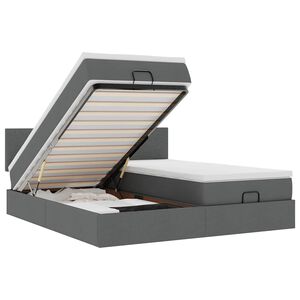 vidaXL Османска легло с матраци и LED, тъмносиво, 180x200 см, плат