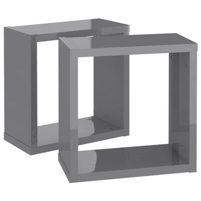 vidaXL Стенни кубични рафтове, 2 бр, сив гланц, 30x15x30 см