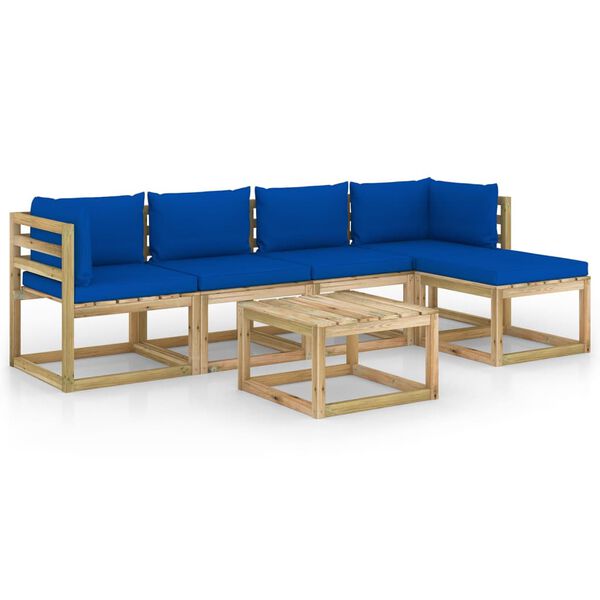 vidaXL Градински лаундж комплект 6 части с възглавници импрегниран бор