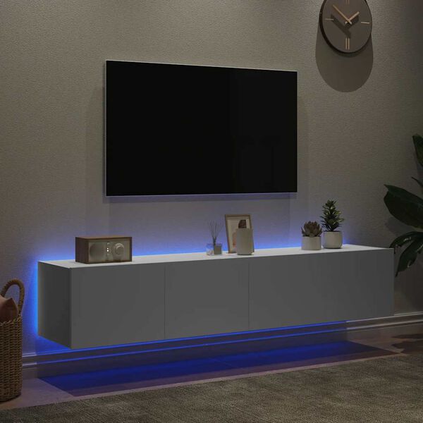 vidaXL Стенни ТВ шкафове с LED осветление, 2 бр, бели, 80x35x31 см