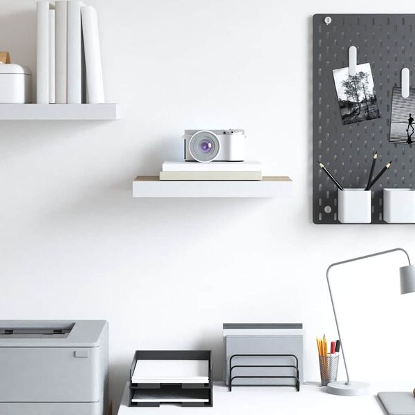 vidaXL Окачен стенен рафт, дъб и бял, 50x23x3,8 см, МДФ