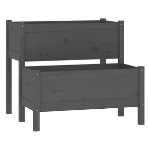 vidaXL Плантер, сив, 84,5x84x75 см, борово дърво масив