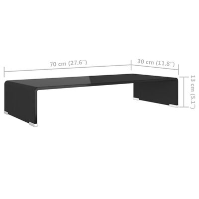 vidaXL Стойка за телевизор/монитор, стъкло, черна, 70x30x13 см