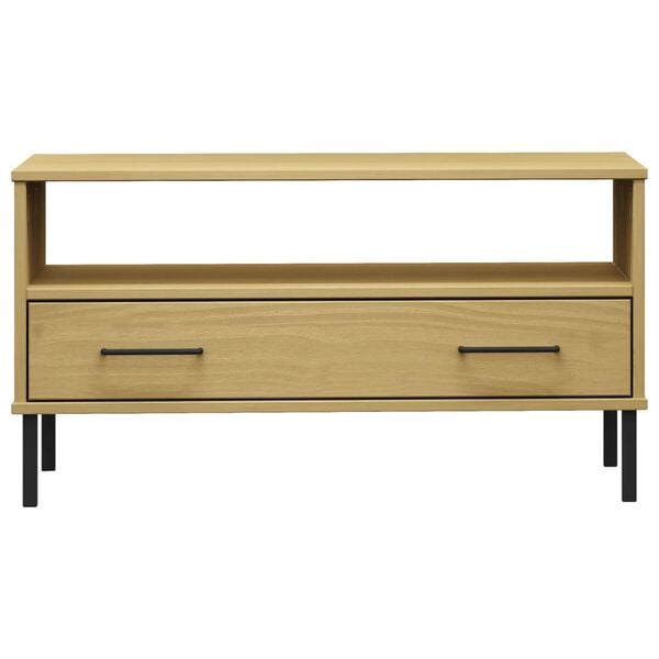 vidaXL Кафе маса с метални крака кафява 85x50x45 см масивно дърво OSLO