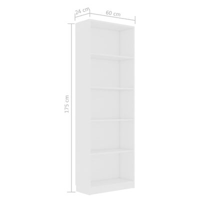 vidaXL 5-етажна библиотека, бяла, 60x24x175 см, ПДЧ