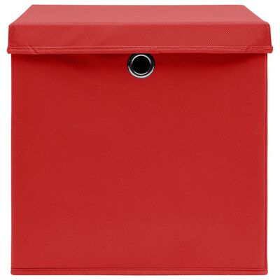 vidaXL Кутии за съхранение с капаци 10 бр 28x28x28 см червени