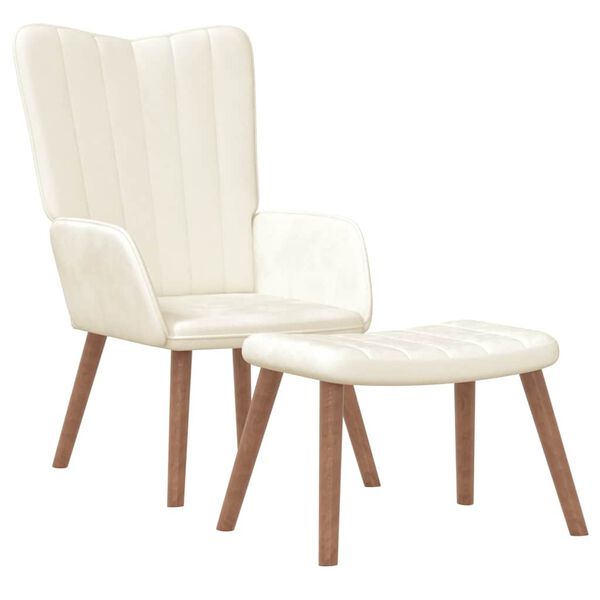 vidaXL Релакс стол с табуретка, кремавобял, кадифе