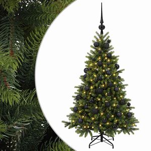 vidaXL Изкуствена коледна елха с топки 150 см 150 LED светодиода
