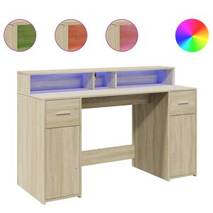 vidaXL Бюро с LED осветление, сонома дъб, 140x55x91см, инженерно дърво