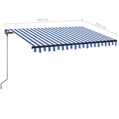 vidaXL Ръчно прибиращ се сенник с LED, 350x250 см, синьо и бяло