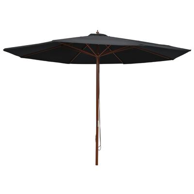 vidaXL Градински чадър с дървен прът, 350 см, черен