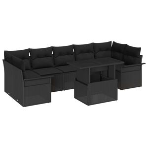 vidaXL Градински Софа Комплект с възглавница 8 pcs Черно Полиратан