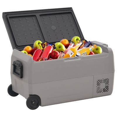 vidaXL Хладилна кутия с колелца и дръжка черно и сиво 50 л PP и PE