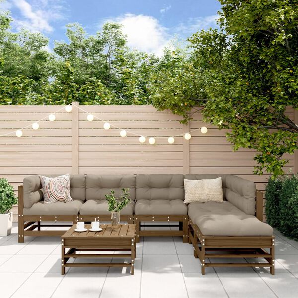 vidaXL Градински комплект 7 части възглавници меденокафяв дърво масив