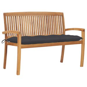 vidaXL Стифираща градинска пейка с възглавница, 128,5 см, тик масив