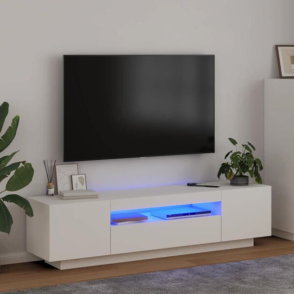 vidaXL ТВ шкаф с LED осветление, бял, 160x35x40 см