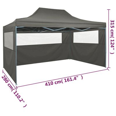 vidaXL Сгъваема парти шатра с 3 странични стени 3х4 м стомана антрацит