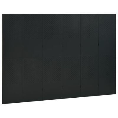 vidaXL Параван за стая, 6 панела, черен, 240x180 cм, стомана