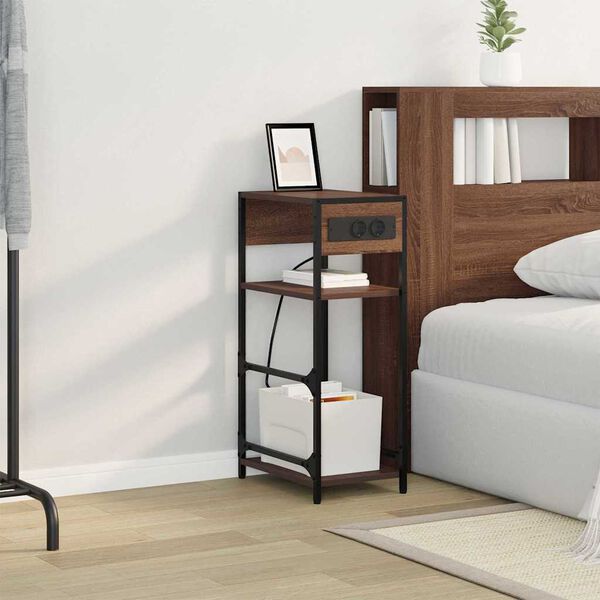 vidaXL Нощен шкаф Кафяв дъб 40 x 27 x 76 см Инженерно дърво