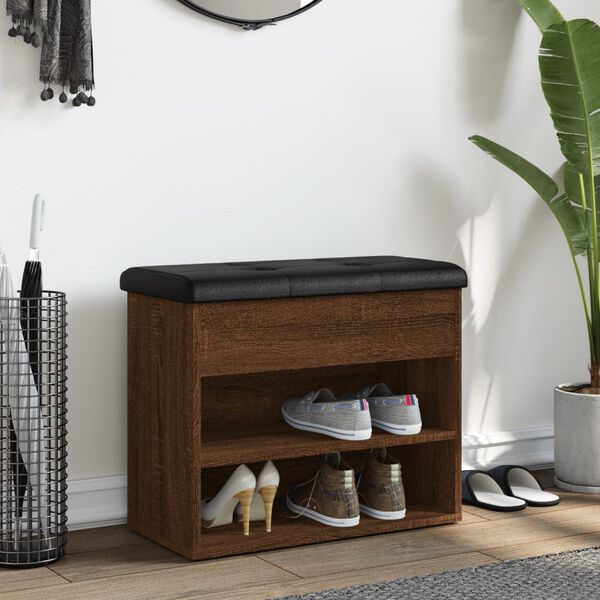 vidaXL Пейка за обувки, кафяв дъб, 62x32x50 см, инженерно дърво