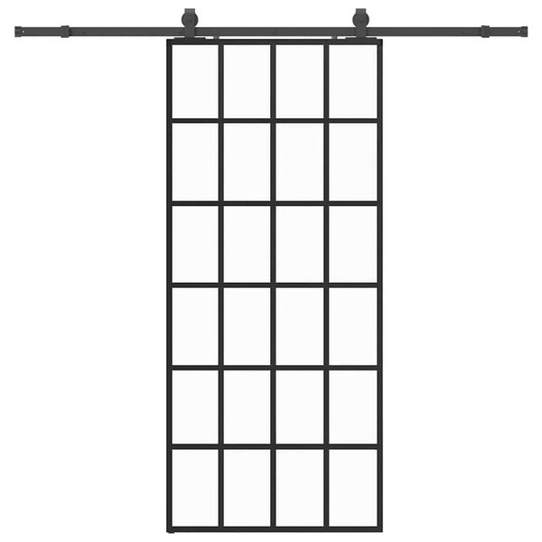 vidaXL Плъзгаща се врата с обков черна 90x205 см ESG стъкло