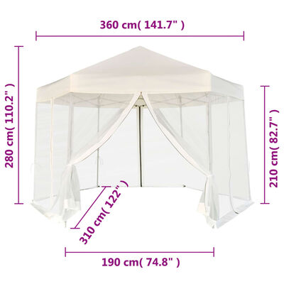vidaXL Шестоъгълна pop-up шатра с 6 стени кремавобяла 3,6x3,1 м