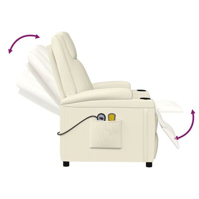 vidaXL Електрически масажен стол, кремавобял, изкуствена кожа