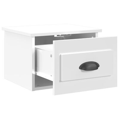 vidaXL Нощно шкафче за стенен монтаж, бял гланц, 41,5x36x28 см