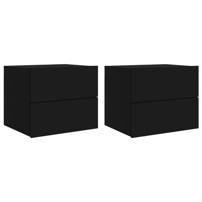 vidaXL Нощни шкафчета за стена с LED осветление, 2 бр, черни