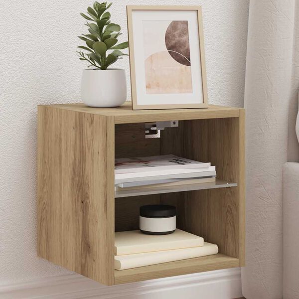 vidaXL Стенен шкаф за телевизор с LED осветление Artisan Oak