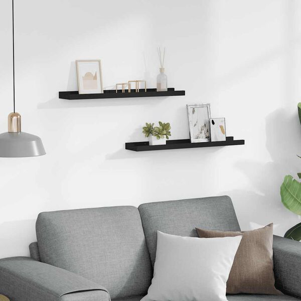 vidaXL Рафтове за фоторамки, 2 бр, черни, 60x9x3 см, МДФ