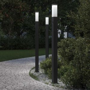 vidaXL Осветителни стълбове с датчик, 3 бр., 110 см, черни, IP44