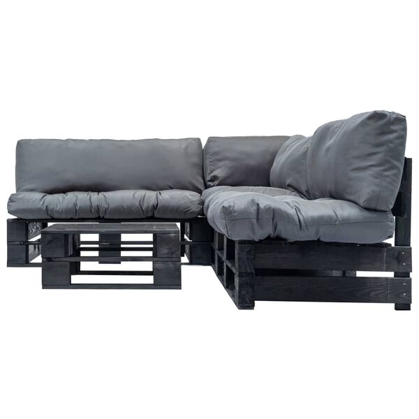 vidaXL Градински мебели от палети 4 части със сиви възглавници дърво