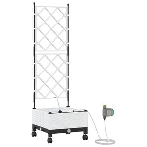 vidaXL Градинска саксия с напояване и колела Бяло 40 x 40 x 132 см ПП