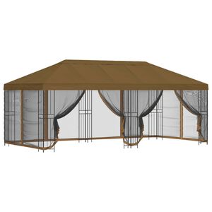 vidaXL Беседка със страници 6 x 3 m Таупе Полиестер и стомана 190 gsm
