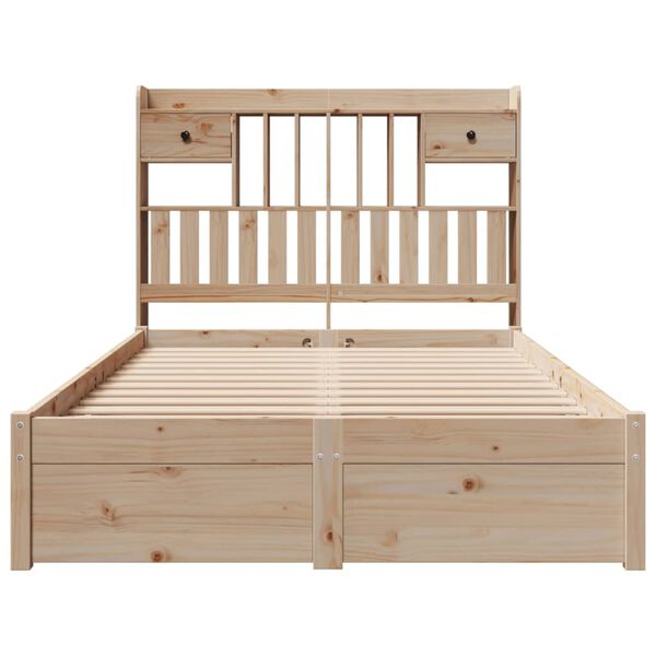 vidaXL Легло с етажерка за книги, без матрак, 135x190 см, бор масив