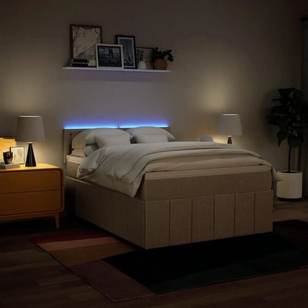 vidaXL Боксспринг легло с матрак, кремава, 140x200 см, плат