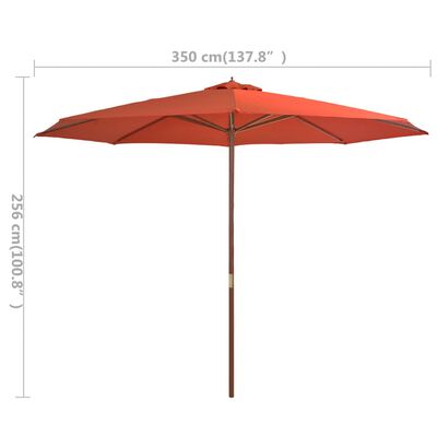 vidaXL Градински чадър с дървен прът, 350 см, теракота