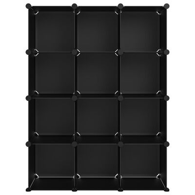 vidaXL Органайзер с кубични отделения, 12 куба, черен, PP