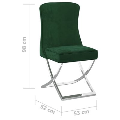 vidaXL Трапезен стол, тъмнозелен, 53x52x98 см, кадифе и инокс