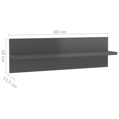 vidaXL Стенни рафтове, 2 бр, сив гланц, 60x11,5x18 см, ПДЧ