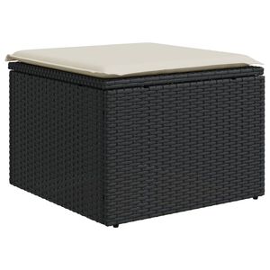 vidaXL Градинска табуретка с възглавница черна 55x55x37 см полиратан