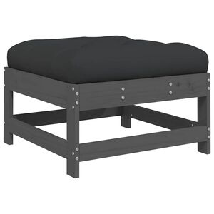 vidaXL Градинска табуретка с възглавница, сива, борова дървесина масив