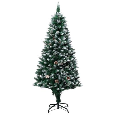 vidaXL Изкуствено коледно дърво с шишарки и бял сняг, 150 см